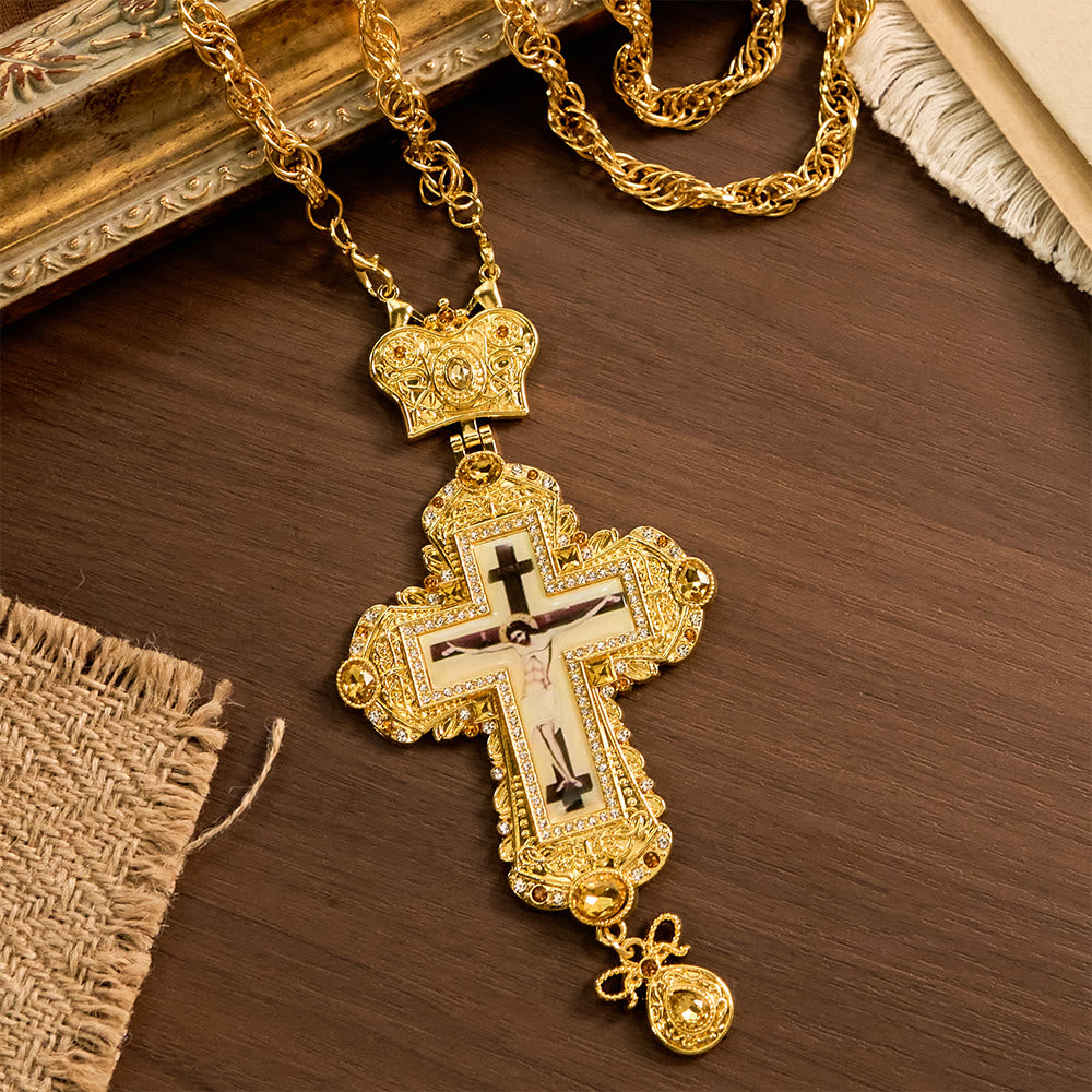 Christianartworkshop Collana con grande crocifisso pettorale riccamente decorato e corona: simbolo di sacra maestà e redenzione. - Attraverso - image 0