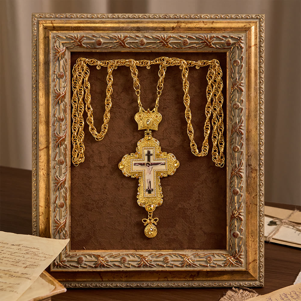Christianartworkshop Collana con grande crocifisso pettorale riccamente decorato e corona: simbolo di sacra maestà e redenzione. - image 3