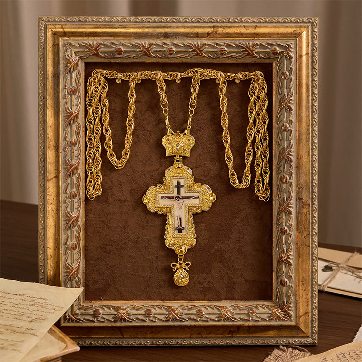 Christianartworkshop Collana con grande crocifisso pettorale riccamente decorato e corona: simbolo di sacra maestà e redenzione. - image 3