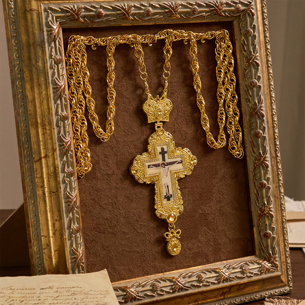 Christianartworkshop Collana con grande crocifisso pettorale riccamente decorato e corona: simbolo di sacra maestà e redenzione. - image 4