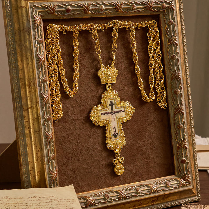 Christianartworkshop Collana con grande crocifisso pettorale riccamente decorato e corona: simbolo di sacra maestà e redenzione. - image 4