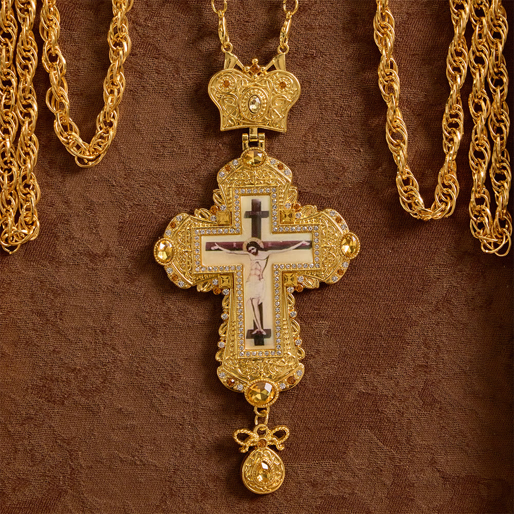 Christianartworkshop Collana con grande crocifisso pettorale riccamente decorato e corona: simbolo di sacra maestà e redenzione. - image 5