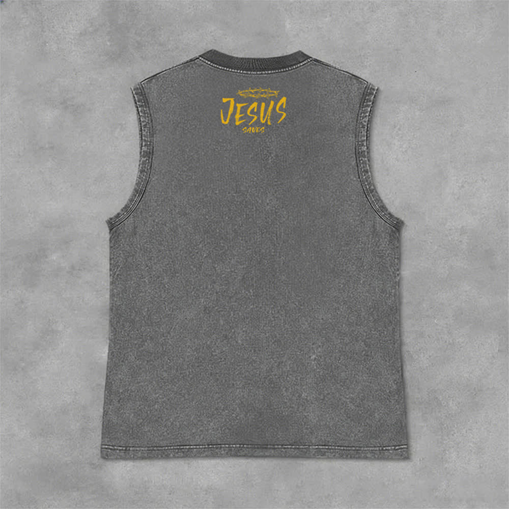 Christianartworkshop Canotta unisex con stampa "Jesus Saves" e faccina sorridente - image 20