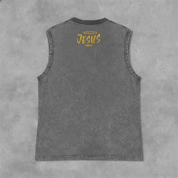 Christianartworkshop Canotta unisex con stampa "Jesus Saves" e faccina sorridente - image 20