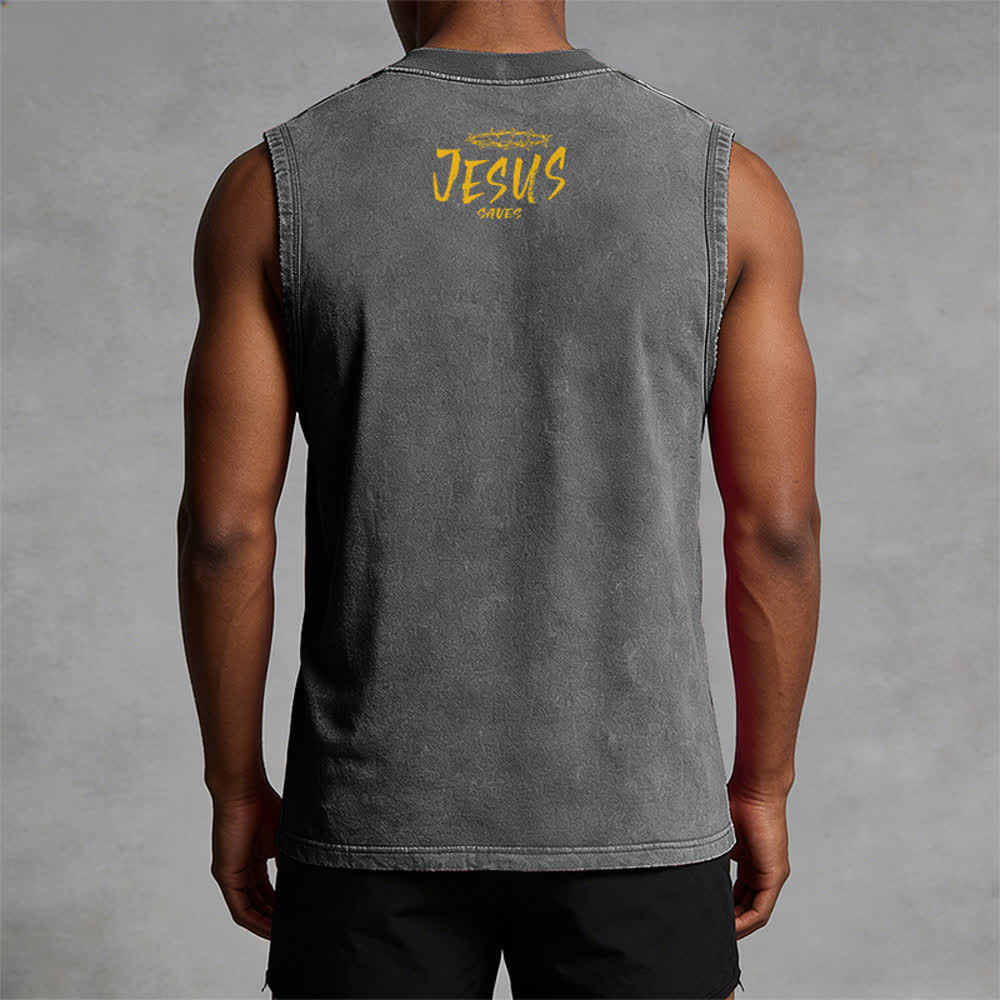 Christianartworkshop Canotta unisex con stampa "Jesus Saves" e faccina sorridente - image 16