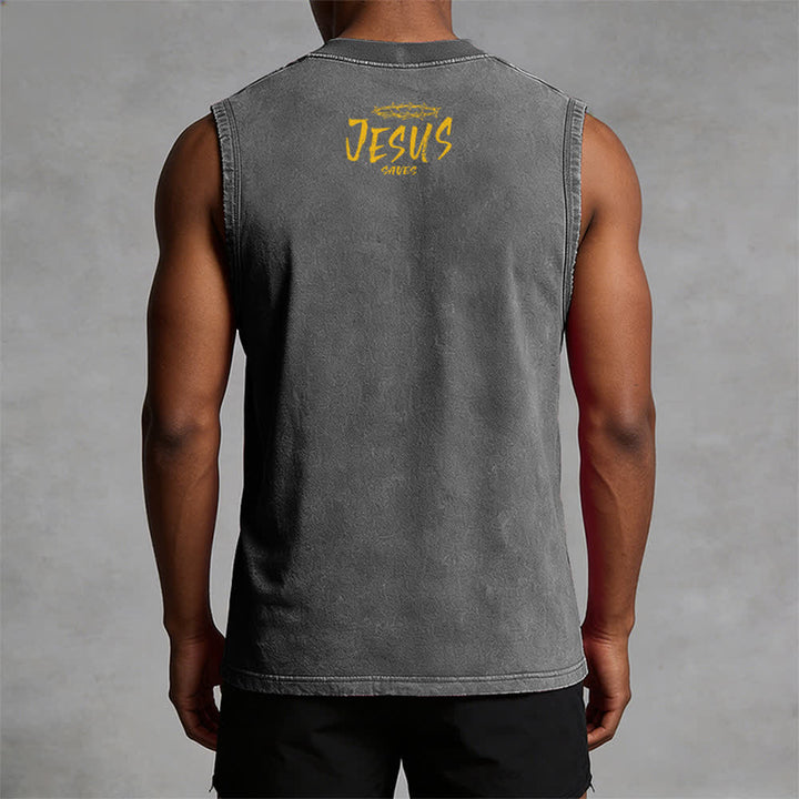 Christianartworkshop Canotta unisex con stampa "Jesus Saves" e faccina sorridente - image 16