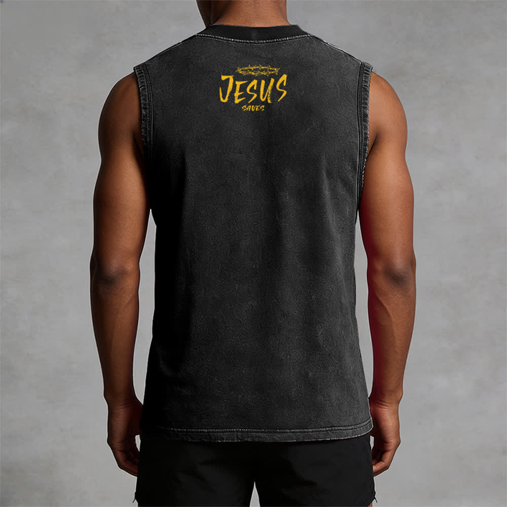 Christianartworkshop Canotta unisex con stampa "Jesus Saves" e faccina sorridente - image 9