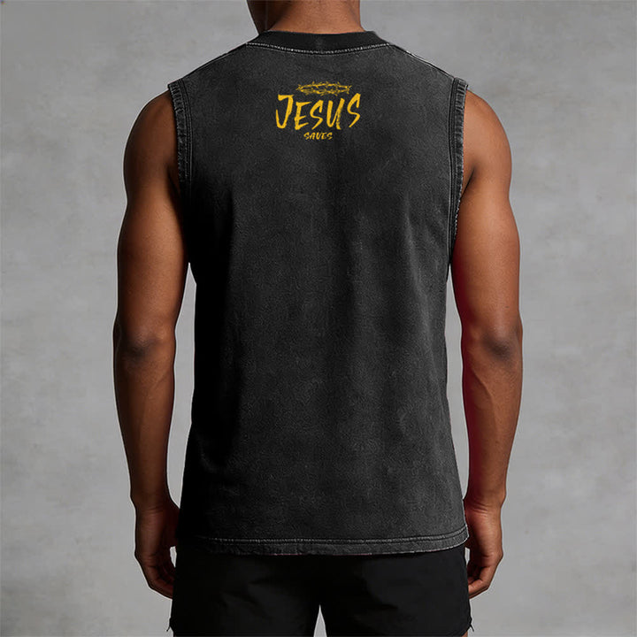 Christianartworkshop Canotta unisex con stampa "Jesus Saves" e faccina sorridente - image 9