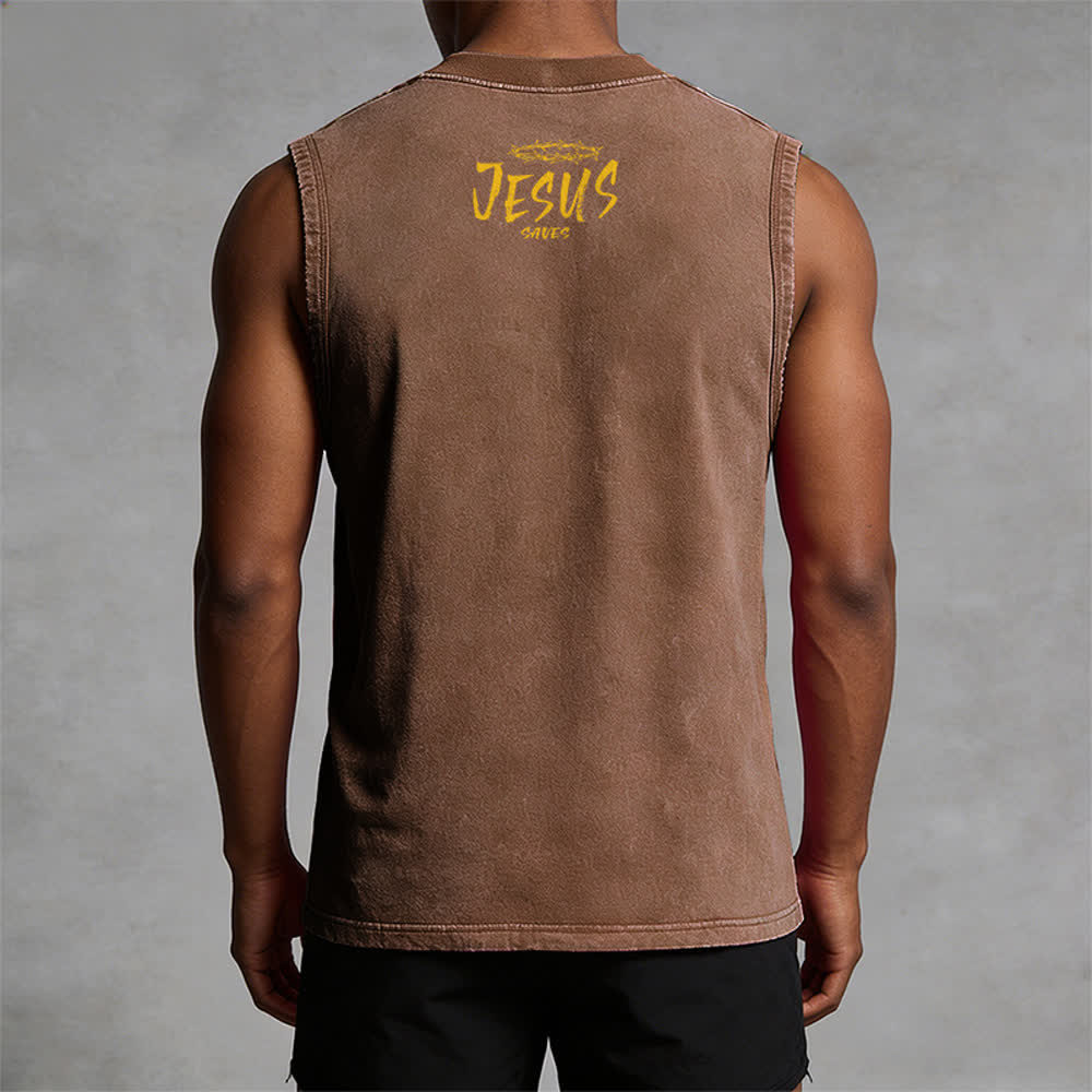 Christianartworkshop Canotta unisex con stampa "Jesus Saves" e faccina sorridente - image 2