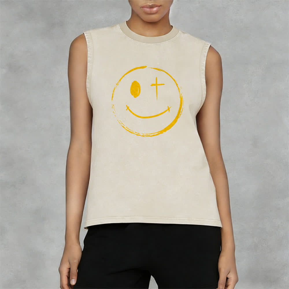 Christianartworkshop Canotta unisex con stampa "Jesus Saves" e faccina sorridente - image 24