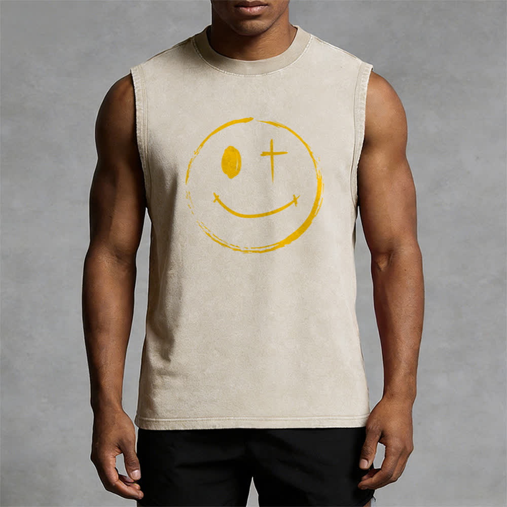 Christianartworkshop Canotta unisex con stampa "Jesus Saves" e faccina sorridente - image 22