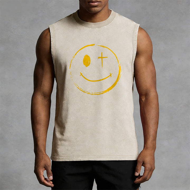 Christianartworkshop Canotta unisex con stampa "Jesus Saves" e faccina sorridente - image 22