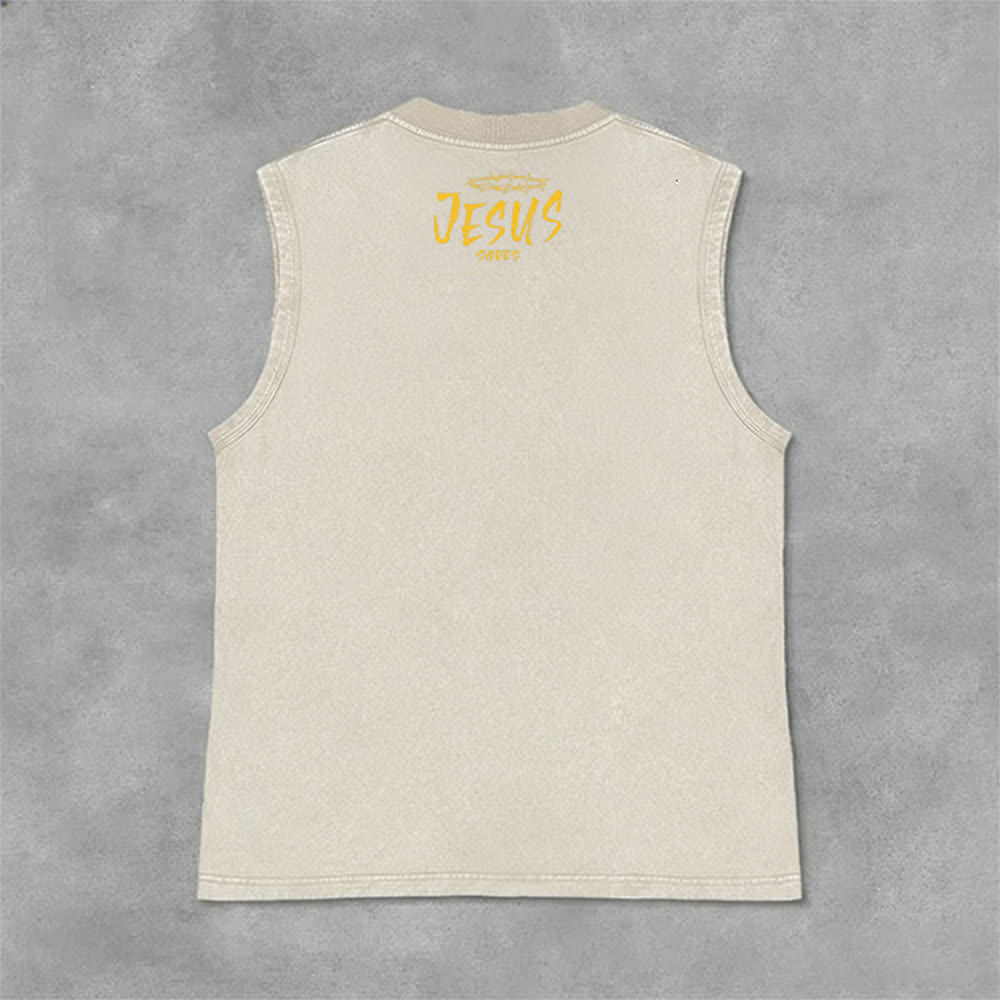 Christianartworkshop Canotta unisex con stampa "Jesus Saves" e faccina sorridente - image 27