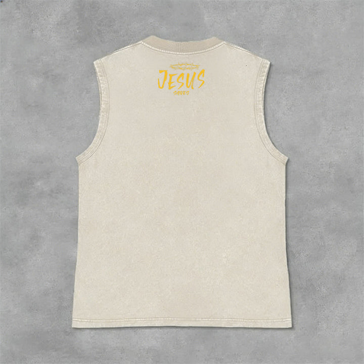 Christianartworkshop Canotta unisex con stampa "Jesus Saves" e faccina sorridente - image 27