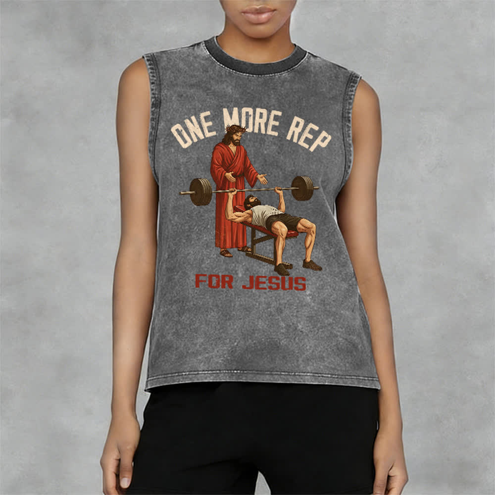 Christianartworkshop Canotta unisex lavata "One More Rep For Jesus" - image 5