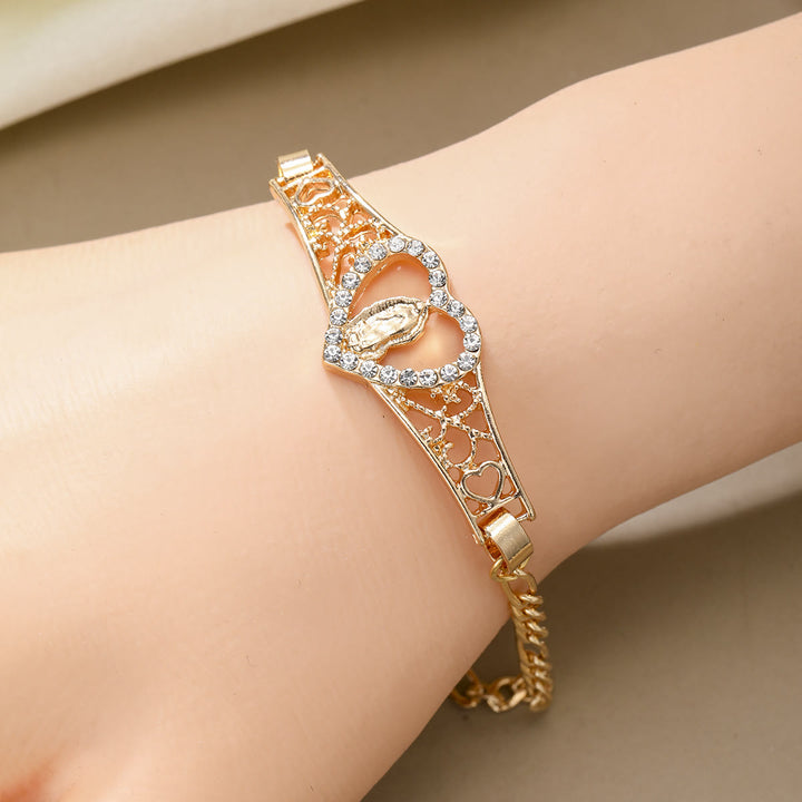 Christianartworkshop Bracciale della Madonna in filigrana d'oro con aureola di zirconi: simbolo di devozione mariana e grazia divina. - image 1