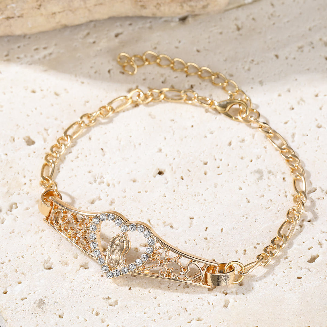 Christianartworkshop Bracciale della Madonna in filigrana d'oro con aureola di zirconi: simbolo di devozione mariana e grazia divina. - image 4