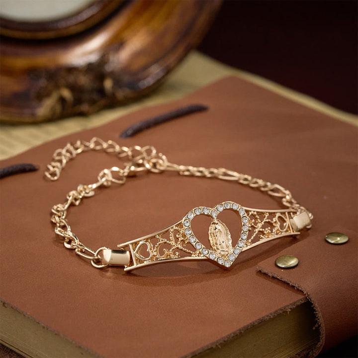 Christianartworkshop Bracciale della Madonna in filigrana d'oro con aureola di zirconi: simbolo di devozione mariana e grazia divina. - image 6