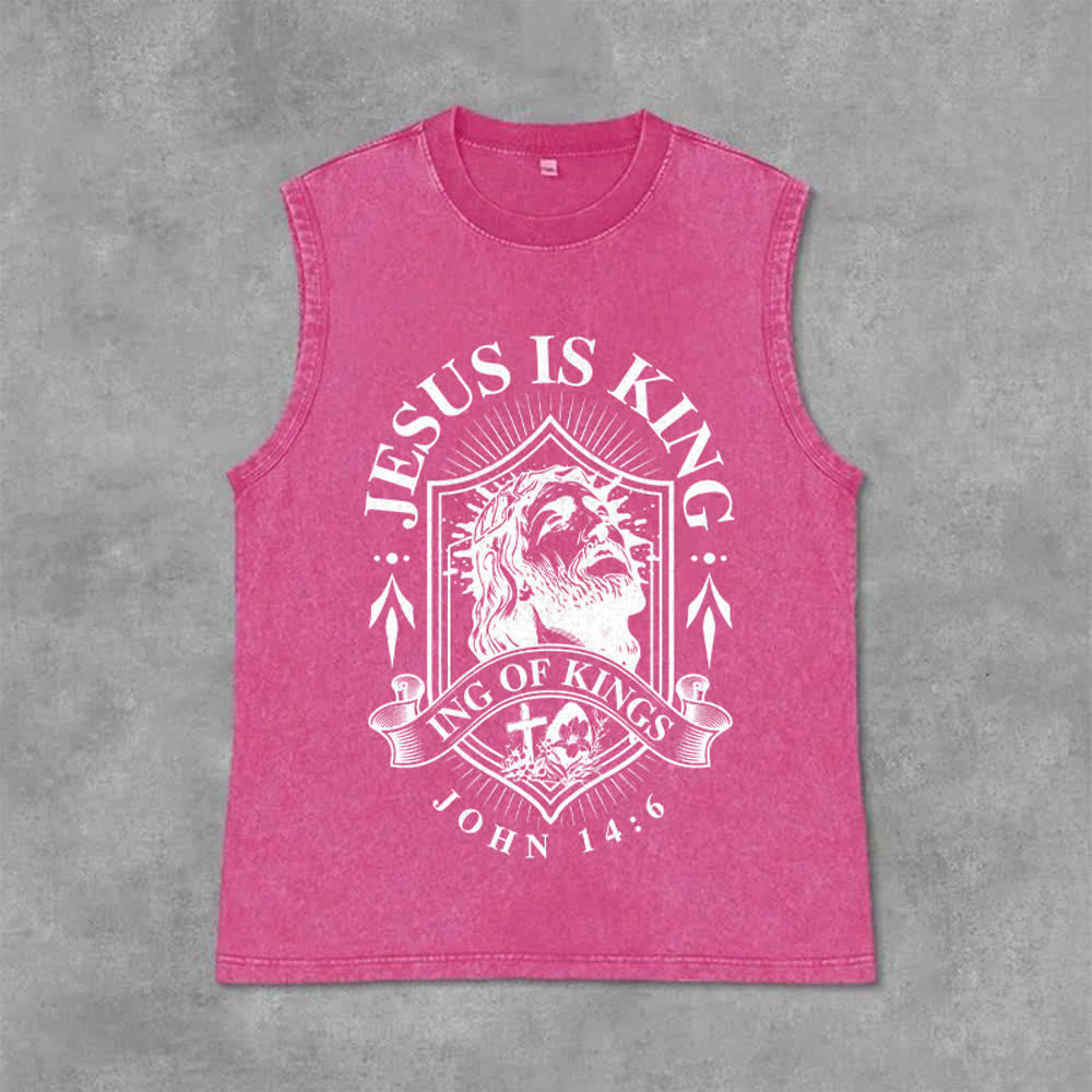 Christianartworkshop Gesù è Re Re dei Re Canotta unisex lavata - Rosa - 2XL - image 9