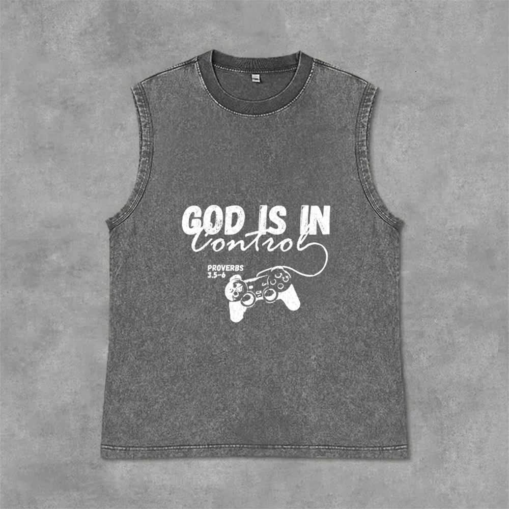 Christianartworkshop Canotta unisex lavata con la scritta "Dio ha il controllo" - Grigio - 2XL - image 0
