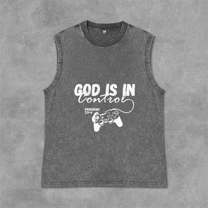Christianartworkshop Canotta unisex lavata con la scritta "Dio ha il controllo" - Grigio - 2XL - image 0
