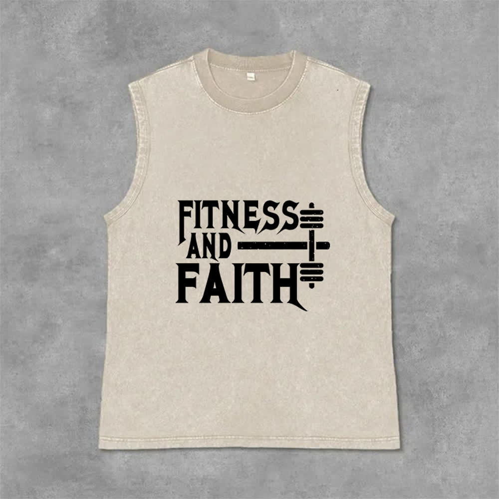 Christianartworkshop Canotta unisex Fitness And Faith con effetto lavato - Beige - 2XL - image 6