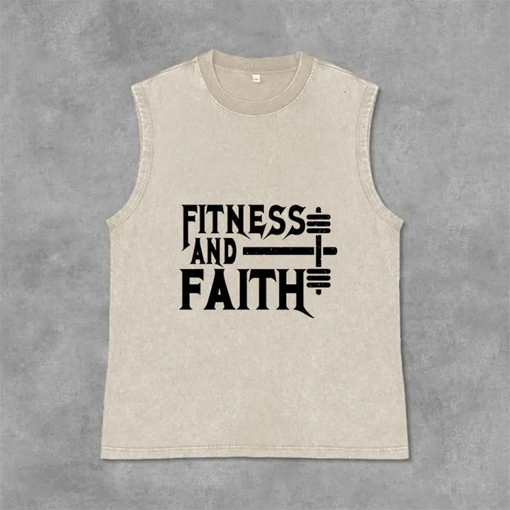 Christianartworkshop Canotta unisex Fitness And Faith con effetto lavato - Beige - 2XL - image 6