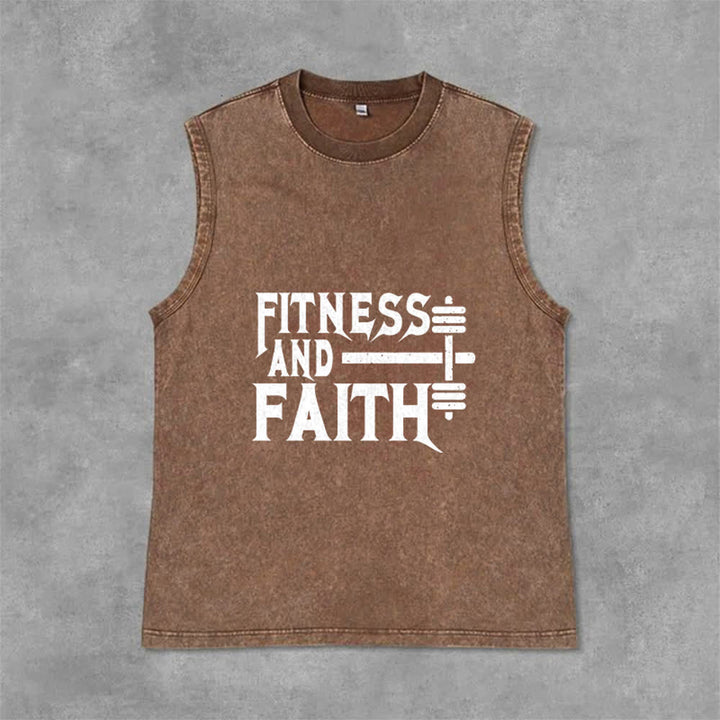 Christianartworkshop Canotta unisex Fitness And Faith con effetto lavato - Marrone - 2XL - image 12