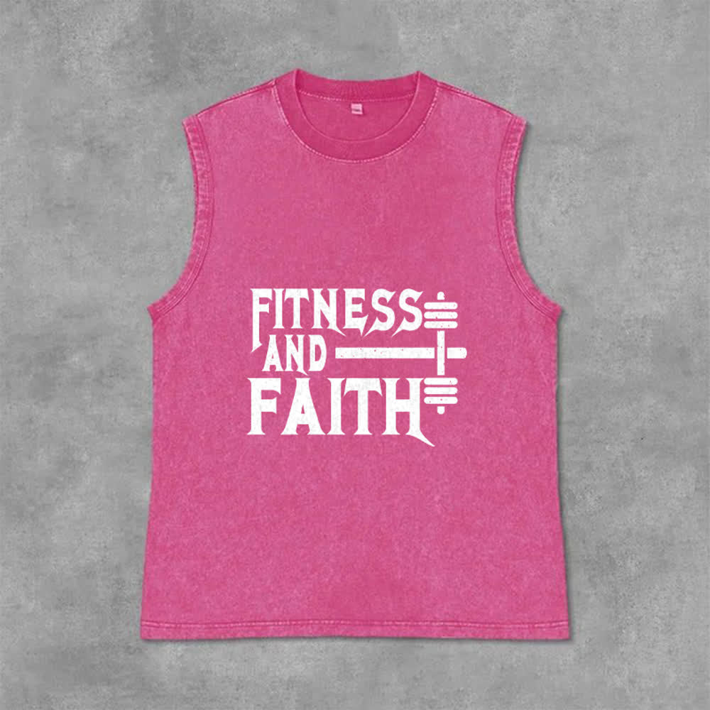 Christianartworkshop Canotta unisex Fitness And Faith con effetto lavato - Rosa - 2XL - image 9