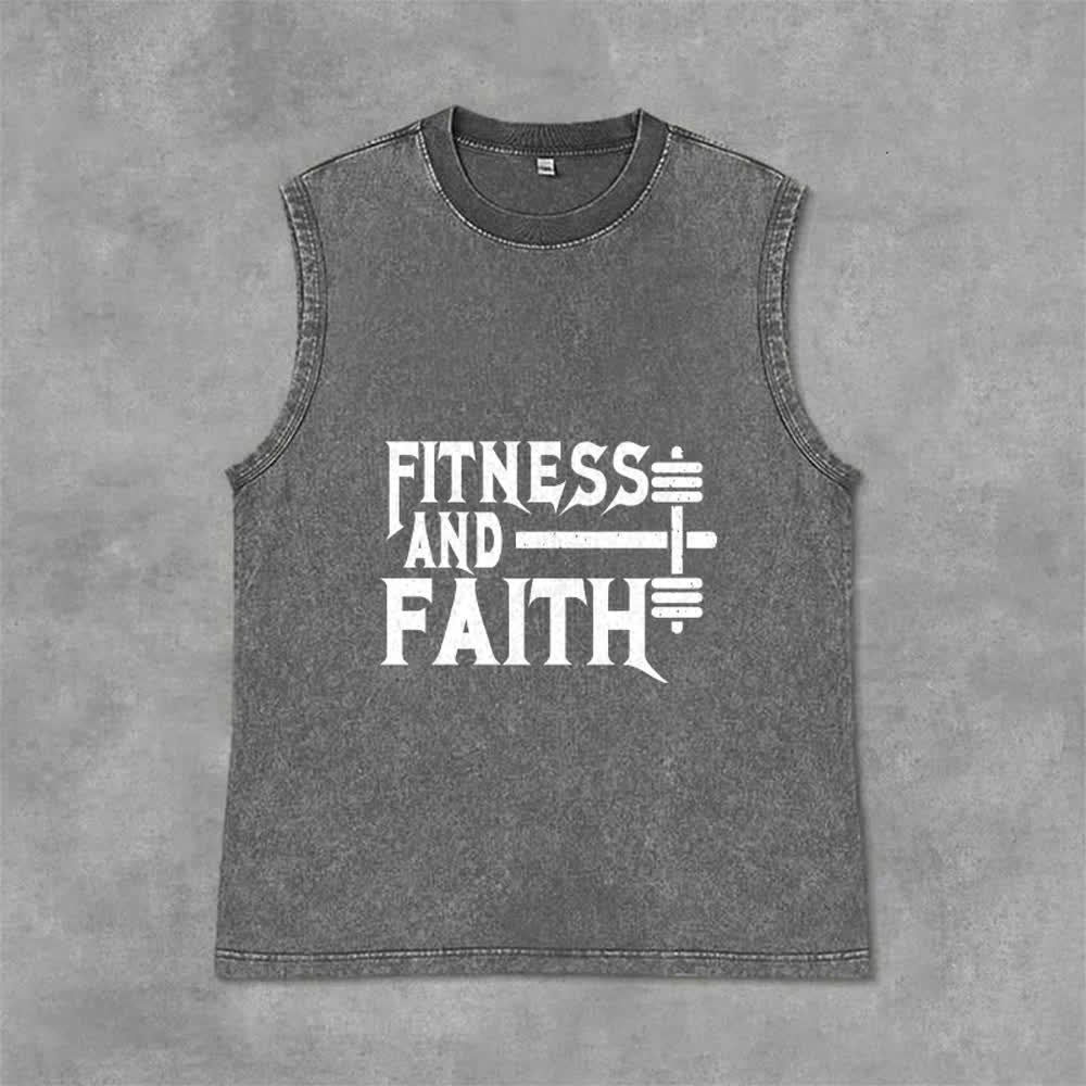 Christianartworkshop Canotta unisex Fitness And Faith con effetto lavato - Grigio - 2XL - image 3