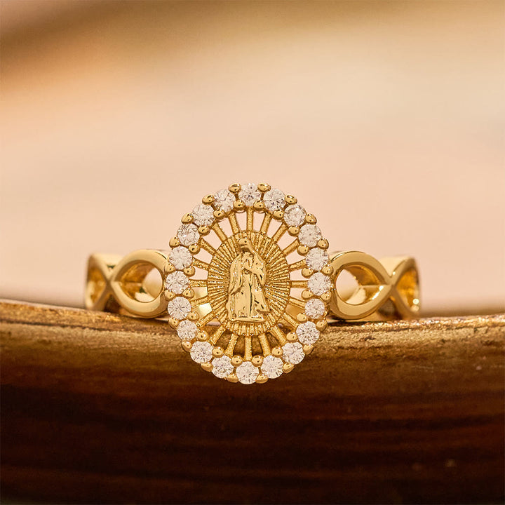 Christianartworkshop Anello Infinity Our Lady con zirconi: emblema della grazia mariana senza fine - Regolabile (dalla taglia US 7 alla US 9) - image 0