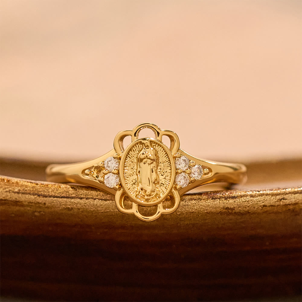 Christianartworkshop Anello in filigrana con zirconi della Madonna: emblema di grazia e delicatezza mariana. - Regolabile (dalla taglia US 7 alla US 9) - image 0