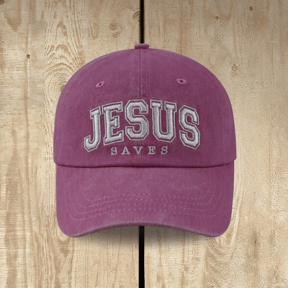Christianartworkshop Retro Varsity Jesus Saves Baseball Cap - Vino - image 5