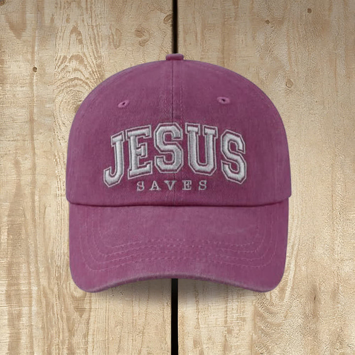 Christianartworkshop Retro Varsity Jesus Saves Baseball Cap - Vino - image 5