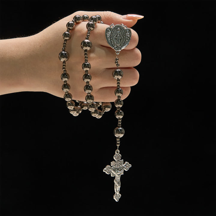 Rosario con grani da battaglia in tonalità argento antico Christianartworkshop : un simbolo di grazia in ogni preghiera - image 1