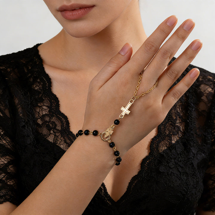 Christianartworkshop Bracciale rosario con crocifisso e perline di pietre preziose: emblema di devozione divina ed eleganza. - Nero B - image 6