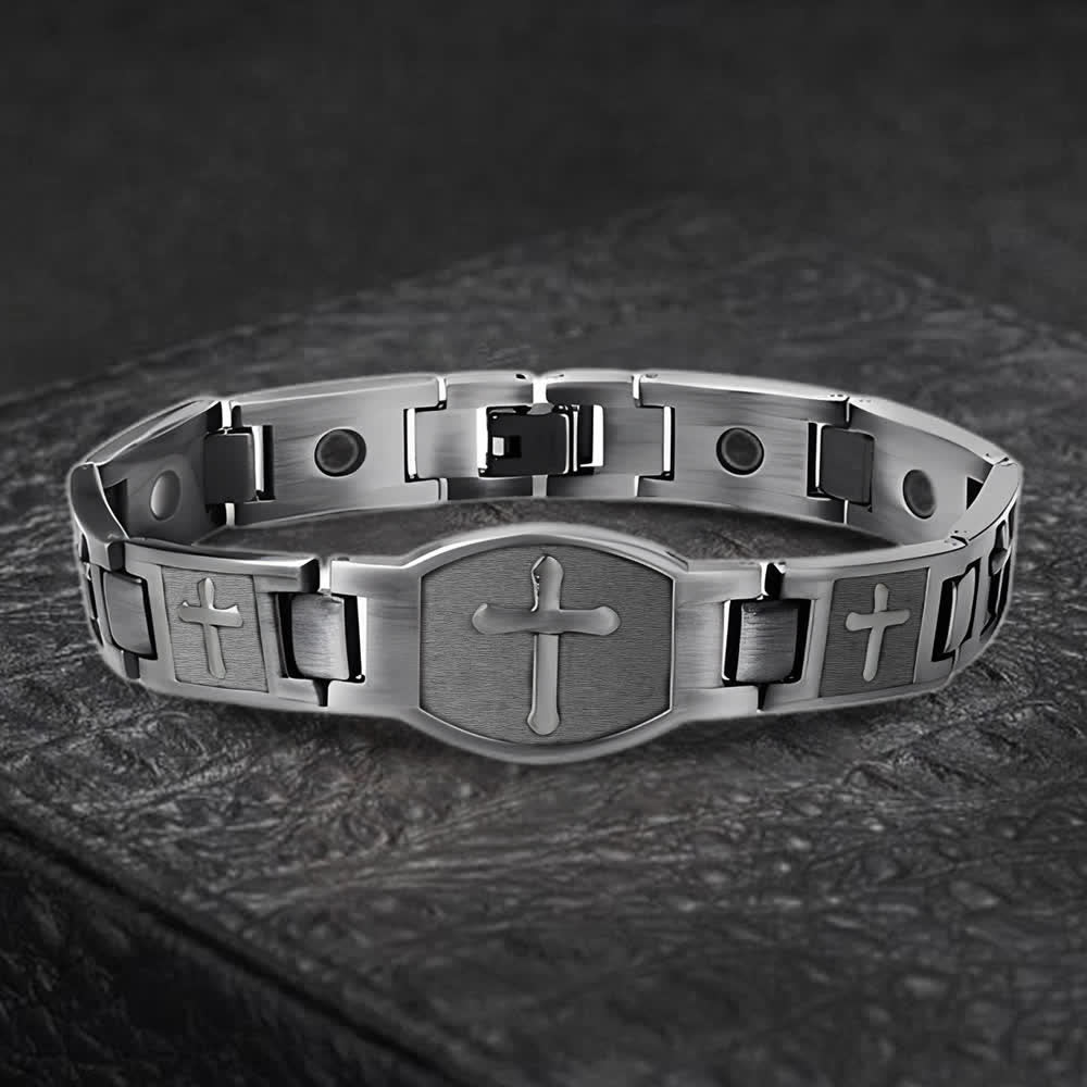 Christianartworkshop Bracciale a maglie con croce incisa: simbolo di forza divina e fede. - Grigio - image 13