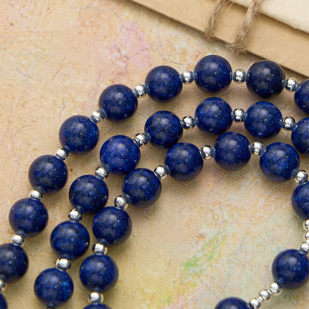 Christianartworkshop Rosario di perle di lapislazzuli con crocifisso inciso: emblema della Divina Sapienza e della Grazia Mariana - image 6