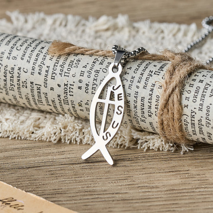 Christianartworkshop Collana moderna con ciondolo a forma di pesce Ichthus di Gesù: simbolo di devozione e forza spirituale. - Argento - image 2
