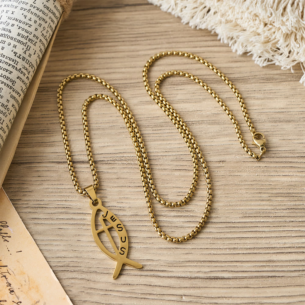 Christianartworkshop Collana moderna con ciondolo a forma di pesce Ichthus di Gesù: simbolo di devozione e forza spirituale. - image 1