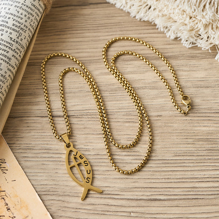 Christianartworkshop Collana moderna con ciondolo a forma di pesce Ichthus di Gesù: simbolo di devozione e forza spirituale. - image 1