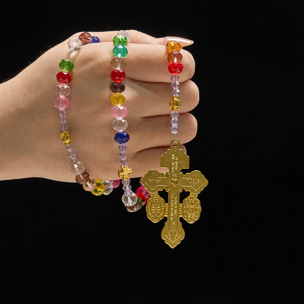 Christianartworkshop Rosario con perline di vetro piatte multicolore: emblema della grazia divina e della diversità. - image 1