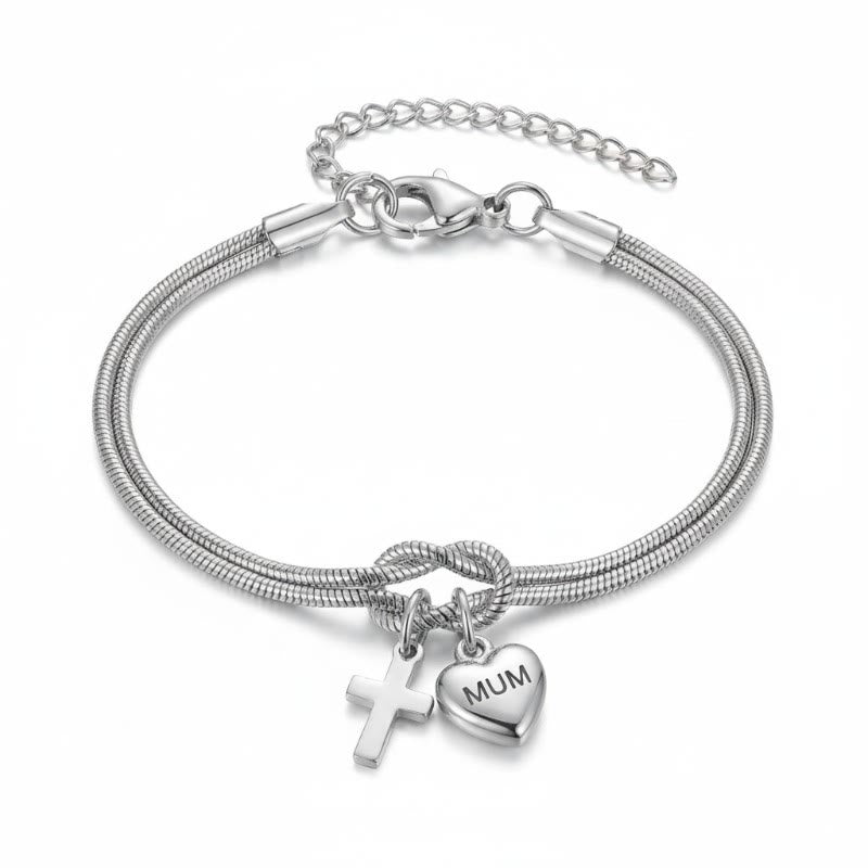 Christianartworkshop Bracciale regolabile con ciondolo a forma di cuore e croce con nodo d'amore: emblema di devozione e grazia divina. - image 2