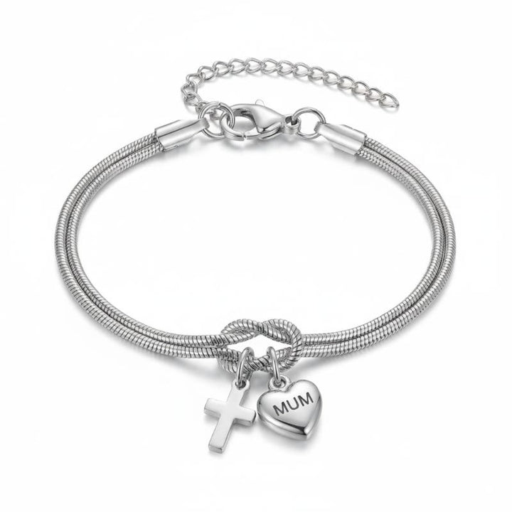 Christianartworkshop Bracciale regolabile con ciondolo a forma di cuore e croce con nodo d'amore: emblema di devozione e grazia divina. - image 2