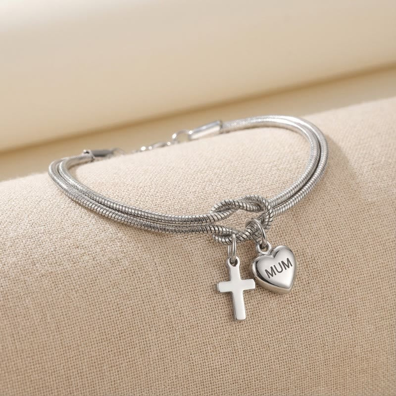 Christianartworkshop Bracciale regolabile con ciondolo a forma di cuore e croce con nodo d'amore: emblema di devozione e grazia divina. - image 1