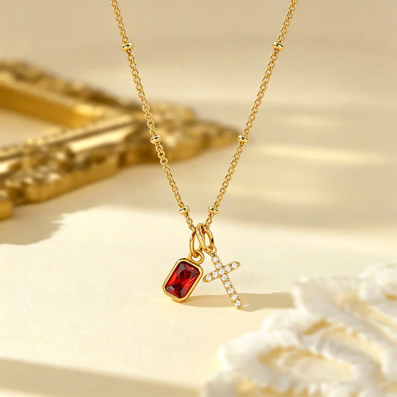 Collana con ciondolo a croce sacra e gemma rettangolare Christianartworkshop : simbolo di grazia divina e devozione. - Gennaio - image 0