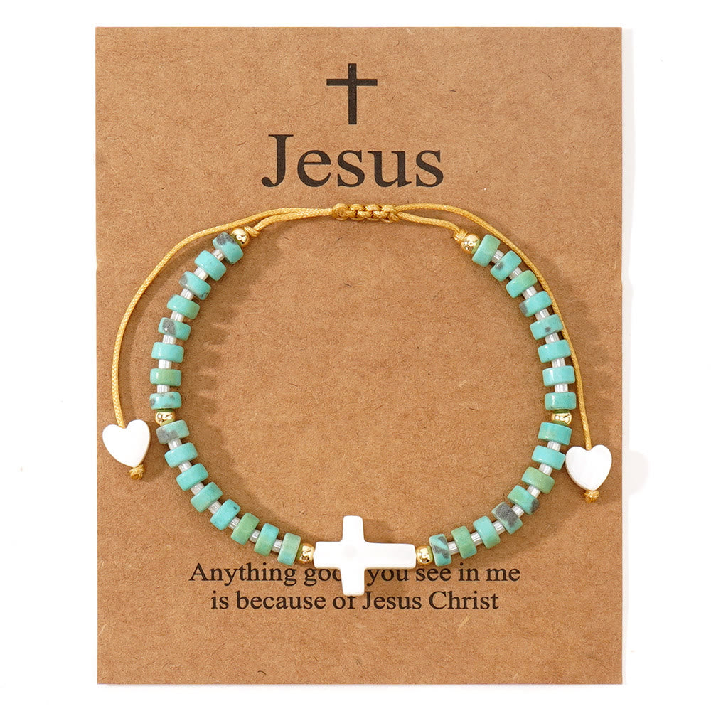 Christianartworkshop Bracciale dell'amicizia con croce cava e perline in pietra naturale: icona di devozione spirituale - Verde - image 10