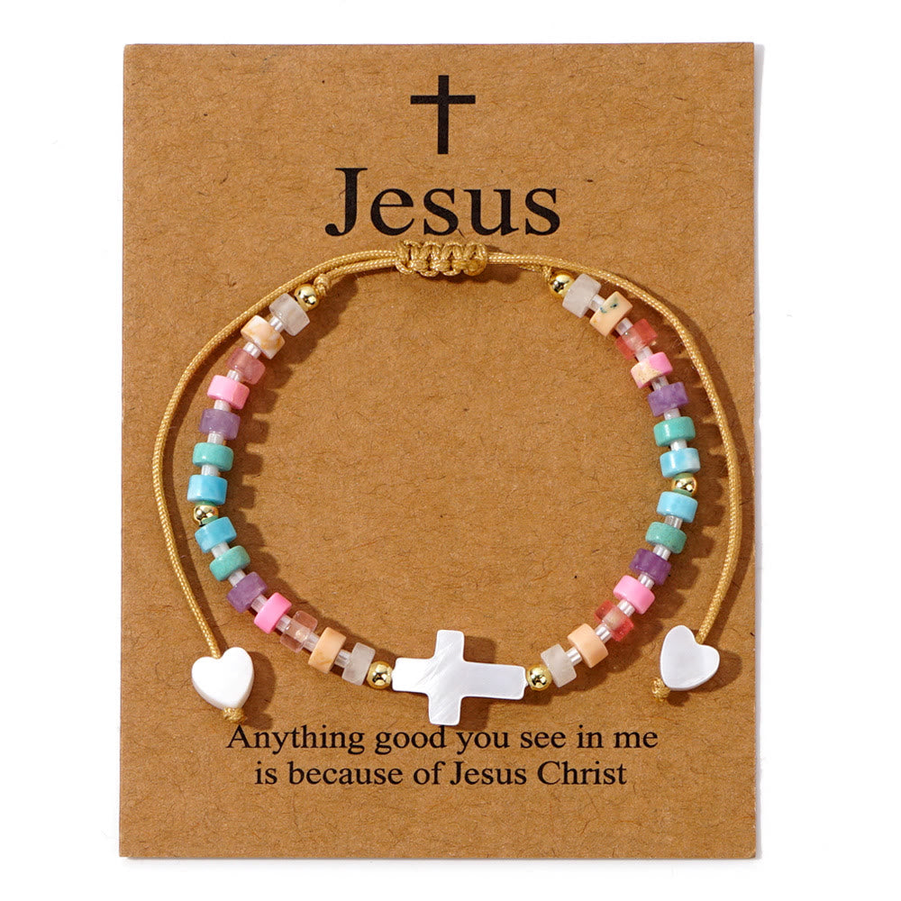 Christianartworkshop Bracciale dell'amicizia con croce cava e perline in pietra naturale: icona di devozione spirituale - Multicolore - image 3