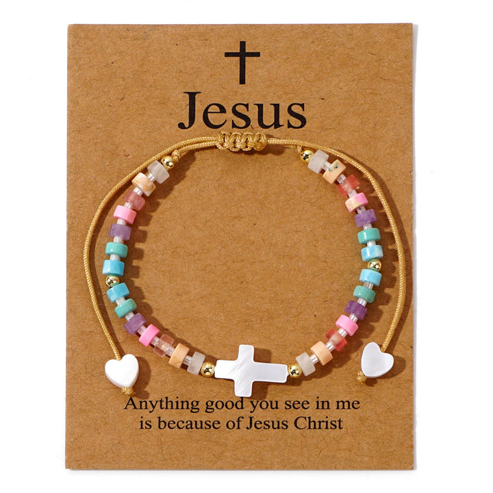 Christianartworkshop Bracciale dell'amicizia con croce cava e perline in pietra naturale: icona di devozione spirituale - Multicolore - image 3