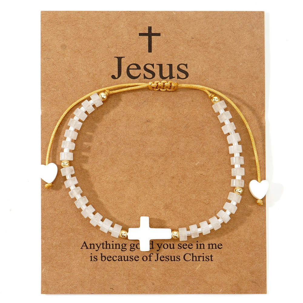 Christianartworkshop Bracciale dell'amicizia con croce cava e perline in pietra naturale: icona di devozione spirituale - Bianco - image 9